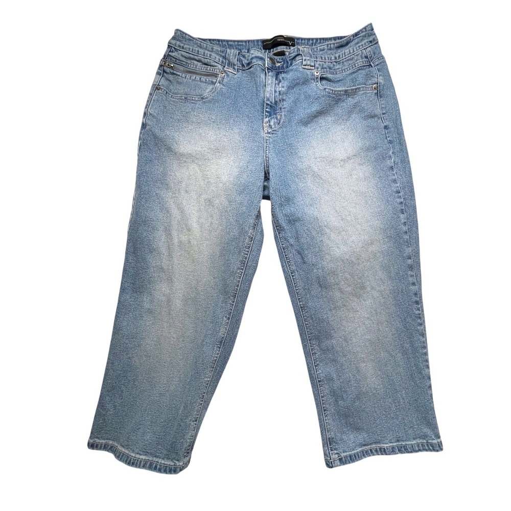 Venezia Jeans Women 16 Light Wash Straight Leg Capri Zipper Pocket Denim
